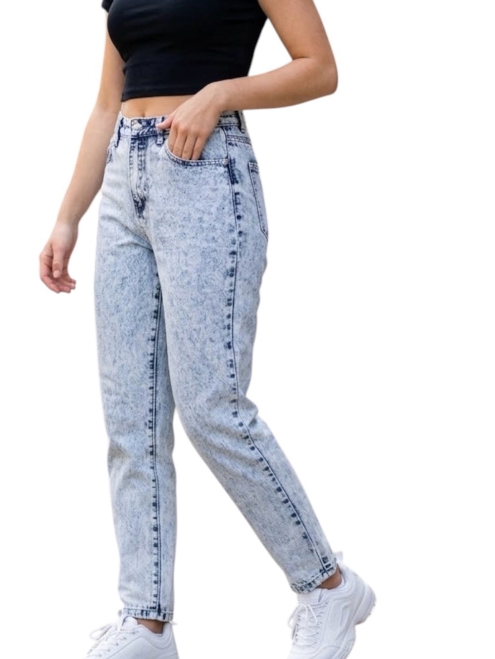 White Fox Straight Leg Denim Jeans Washed Blue M High Rise Waisted